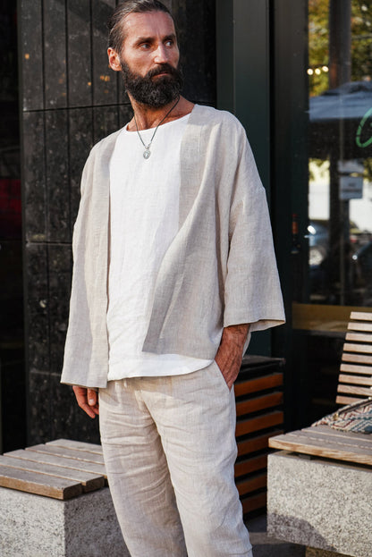 Mens Linen Kimono Jacket TANSY - IN STOCK