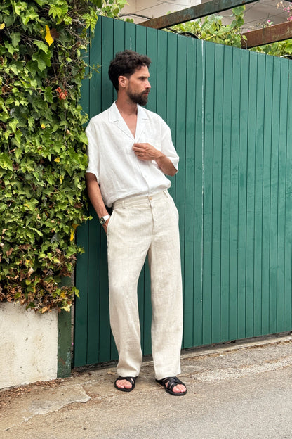 Men’s Linen Relaxed Straight Pants AVENS in Beige