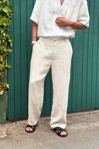 Men’s Linen Relaxed Straight Pants AVENS in Beige