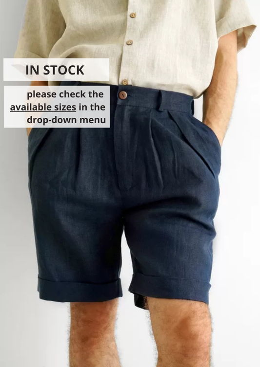 Men’s linen shorts with pleats CEDAR - IN STOCK