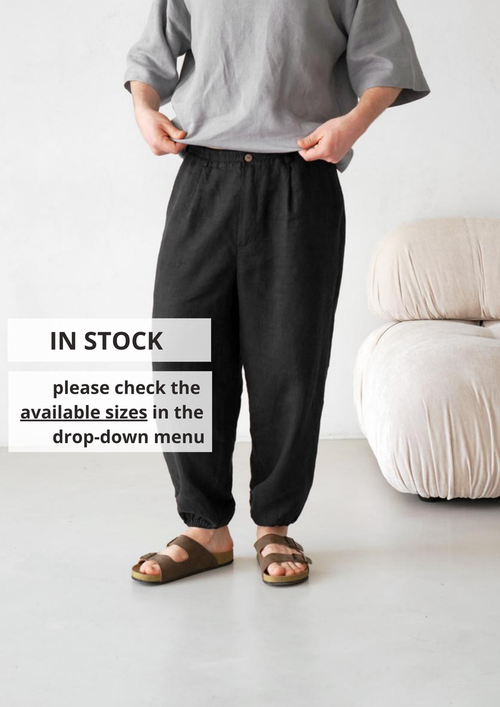 Men’s Pleated Linen Pants with Elastic Cuffs OLMO - IN STOCK