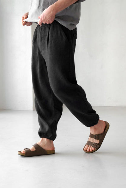 Men’s Pleated Linen Pants with Elastic Cuffs OLMO - IN STOCK