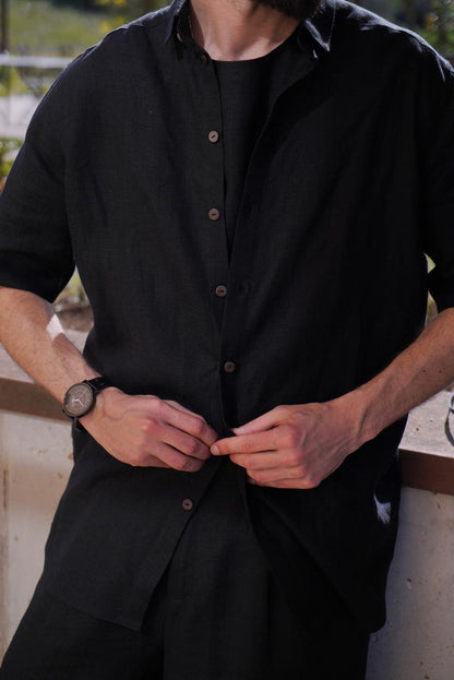 Men’s short sleeve linen shirt GARNET - IN STOCK