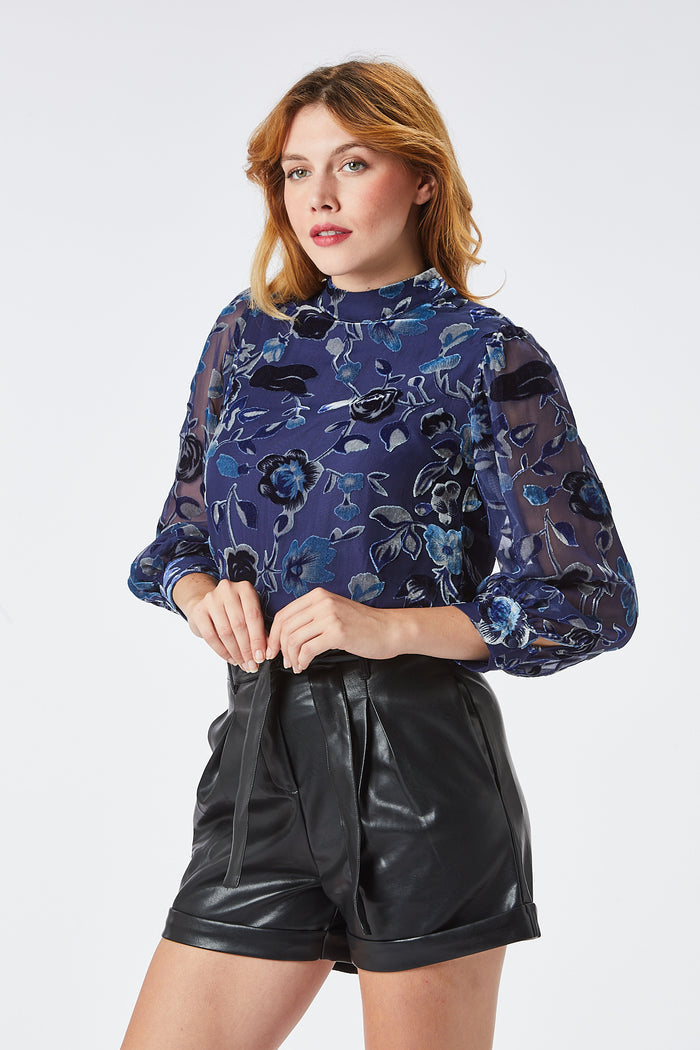 MORENA VELVET BLOUSE (BLUE)