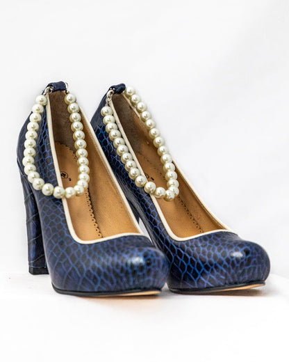 Navy Alligator Pearl Pumps