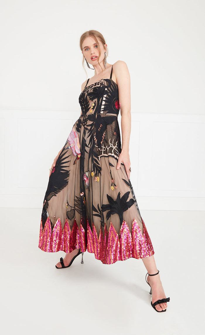 Opera Strappy Dress - Black Mix