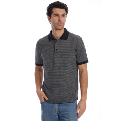 Owen Jacquard Short Sleeve Ribbed Polo - Black