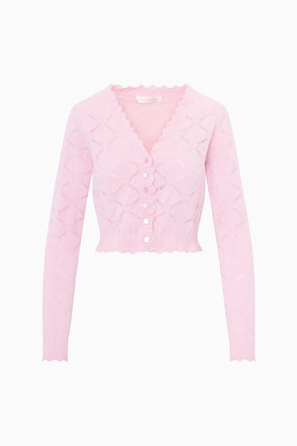 Petra Knit Heart Argyle Cardigan - VELOUR PINK