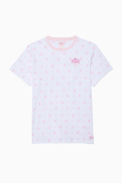 PINK x LoveShackFancy Campus Cotton Tee - ROSE DOT WHITE