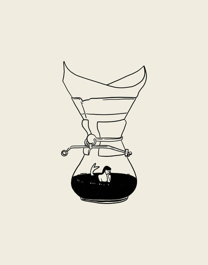 Pour Over Coffee & Mermaid Minimal Art Print