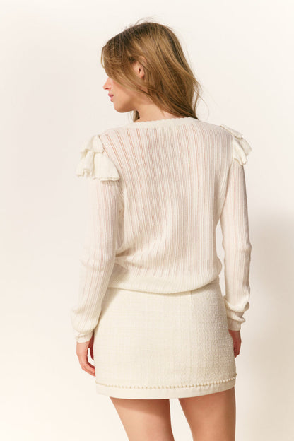 Presla Pointelle Ruffle Sweater