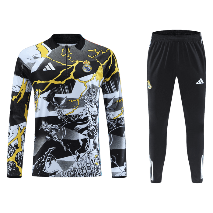 Real Madrid x MARVEL Zipper Sweatshirt Kit(Top+Pants) 25/26 Black