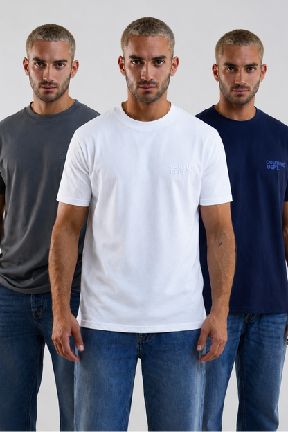 Redbridge 3-Pack Regular Fit Cotton T-Shirts - White/Navy/Grey