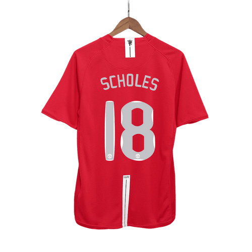 Retro Jersey SCHOLES #18 Manchester United Retro Jersey Home Soccer Shirt 2007/08 - UCL Final