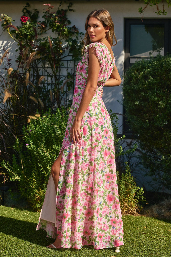 Send Love Plunging Tuck Maxi Dress