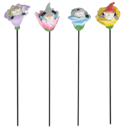 Set Of 4 Garden Gnome Stakes Resin Decoration Outdoor 38cm