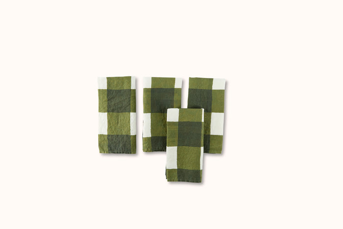 SUMMERILL & BISHOP GINGHAM LINEN NAPKIN - AVOCADO GREEN