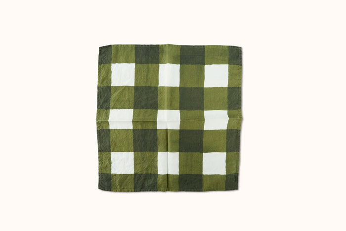 SUMMERILL & BISHOP GINGHAM LINEN NAPKIN - AVOCADO GREEN