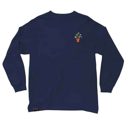 The Quiet Life Plants Embroidery Long Sleeve T-Shirt Navy Pure Boardshop