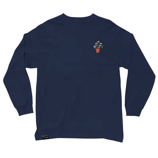 The Quiet Life Plants Embroidery Long Sleeve T-Shirt Navy Pure Boardshop