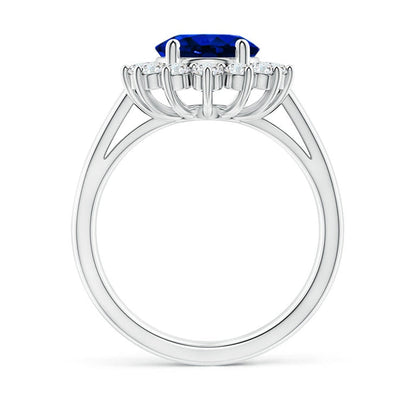 VossAgin - Princess Diana Inspired 3.00CTW AGI Certified G/VS Lab-Grown Sapphire and Diamond Halo Ring in 14K White Gold - 8.5