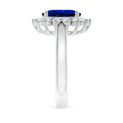 VossAgin - Princess Diana Inspired 3.00CTW AGI Certified G/VS Lab-Grown Sapphire and Diamond Halo Ring in 14K White Gold - 8.5