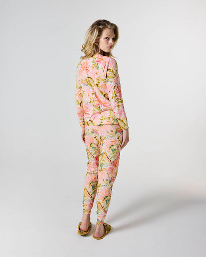 Warm Floral Breeze Adult Organic Cotton Long Sleeve Pyjama Top & Slouch Pant Set