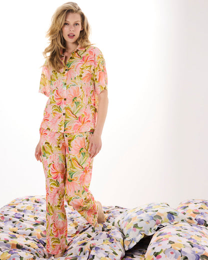 Warm Floral Breeze Adult Organic Cotton Short Sleeve Shirt & Pant Pyjama Set