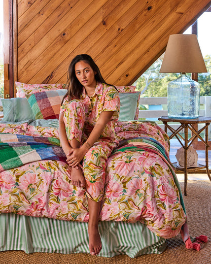 Warm Floral Breeze Adult Organic Cotton Short Sleeve Shirt & Pant Pyjama Set