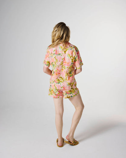 Warm Floral Breeze Adult Organic Cotton Short Sleeve Shirt & Short Pyjama Set