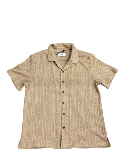 Wells Vertical Jacquard Crochet Button Up Shirt