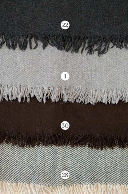 Available colour options for handwoven shawl in woven natural-look fabric wool blend by Celtic Fusion