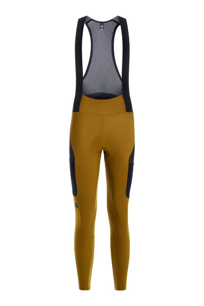 Women's Beyond Gravel Cargo Thermal Bib Tight by Giordana Cycling, BRONZE YELLOW, Made in Italy