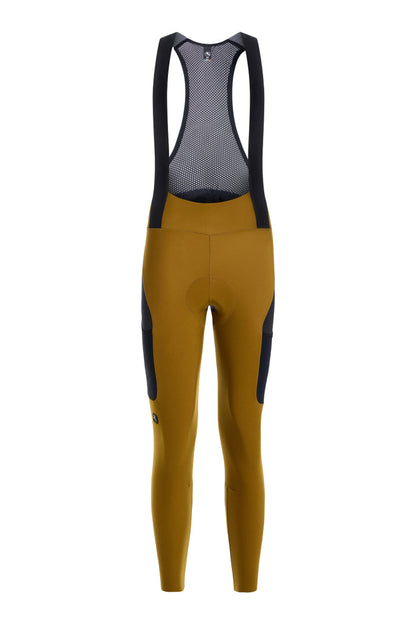 Women's Beyond Gravel Cargo Thermal Bib Tight by Giordana Cycling, BRONZE YELLOW, Made in Italy