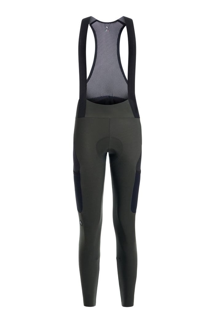 Women's Beyond Gravel Thermal Cargo Bib Knicker by Giordana Cycling, CEDAR GREEN, Made in Italy