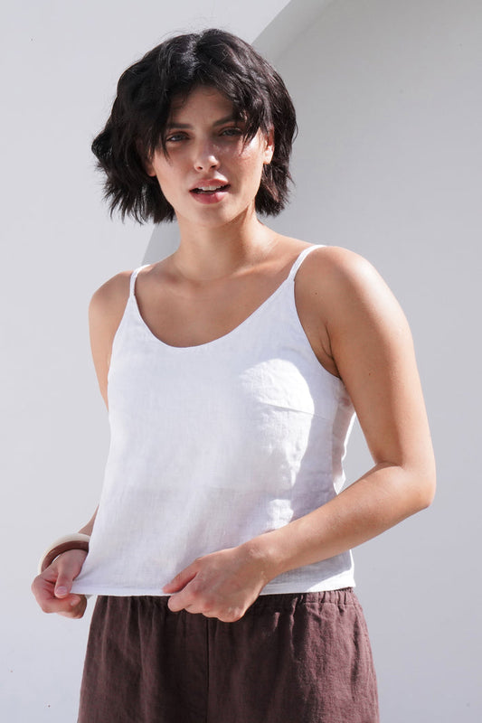 Women’s Linen Camisole Top CAMELLIA in White