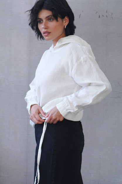 Women's Linen Hoodie with Ties LAMIA in White