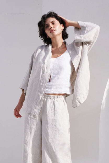 Women’s Linen Kimono Jacket ALTEA in Beige