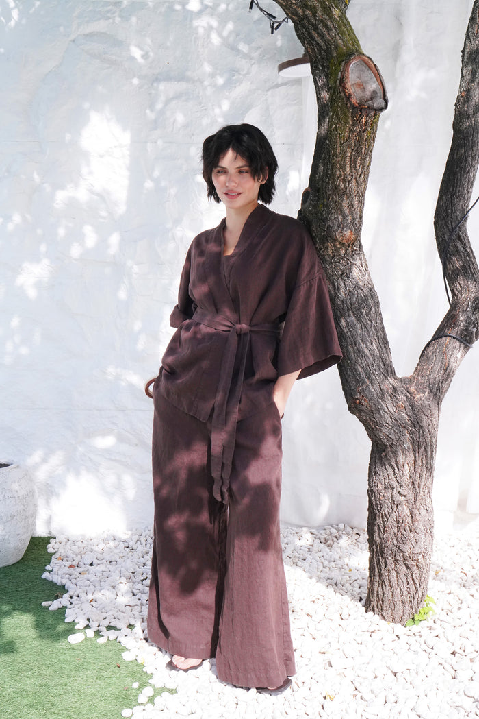 Women’s Linen Kimono Jacket ALTEA in Brow