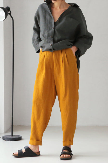 Women’s Linen Pants with Pleats CEDAR - IN STOCK