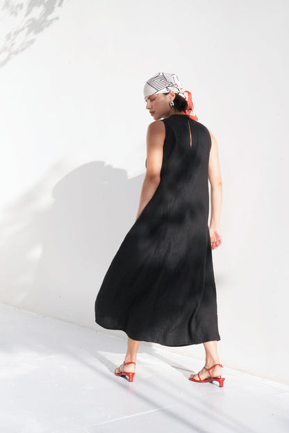Womens Linen Sleeveless Maxi Dress ARNIA in Black
