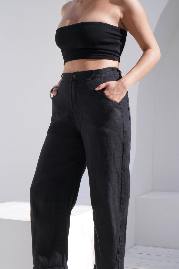 Women’s Linen Straight-Leg Pants MENTA in Black