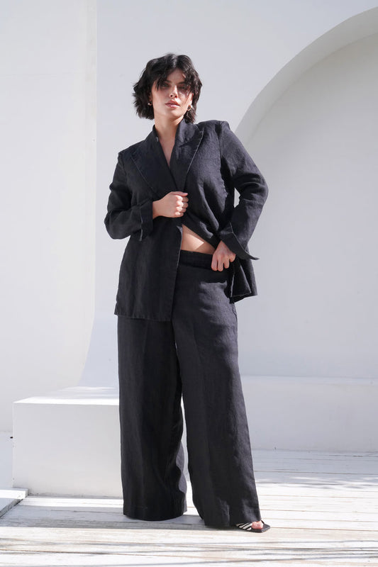 Women’s Linen Wrap Blazer JASMI in Black