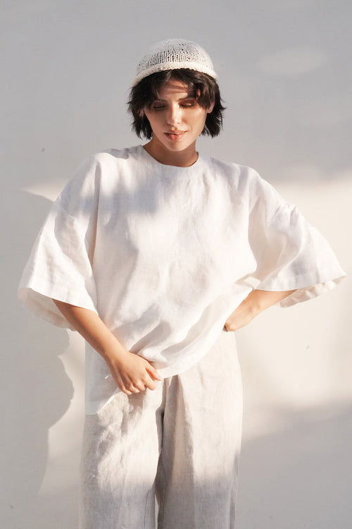Women’s Oversized Linen T-Shirt BELLIS in Cream