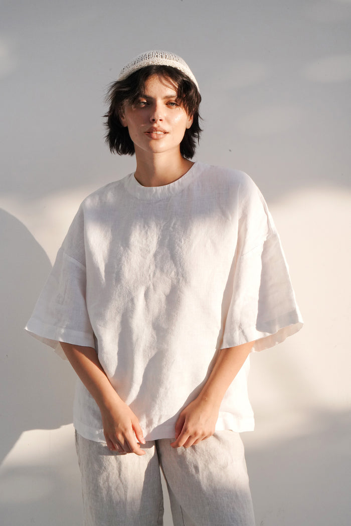 Women’s Oversized Linen T-Shirt BELLIS in Cream
